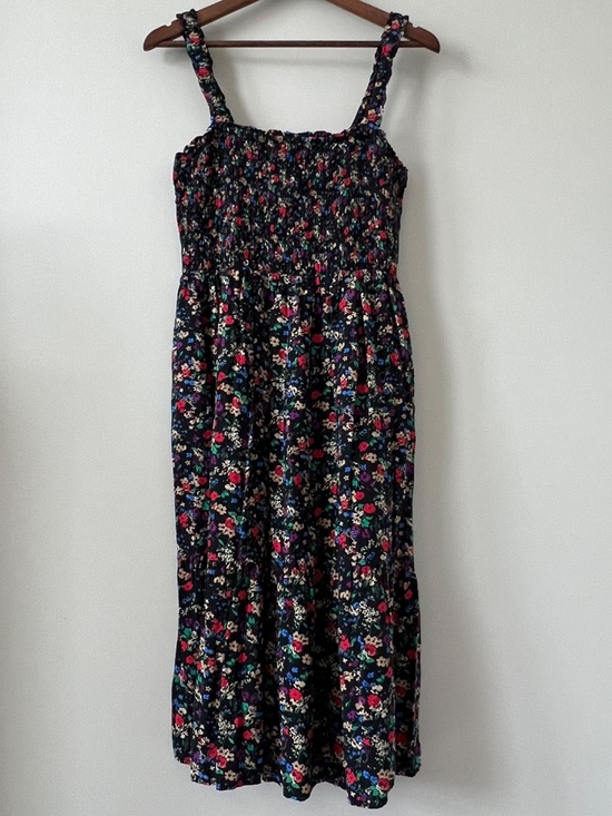 GAP Dresses & Skirts - GAP Floral Smocked Midi Dress Women's L Black Sleeveless Cottagecore Boho Rayon